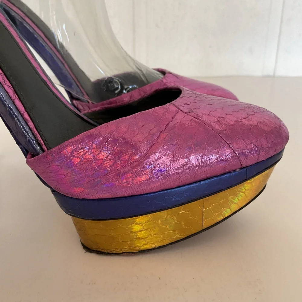 Brian Atwood Multicolored Leather Ankle Strap Platform Heels Size